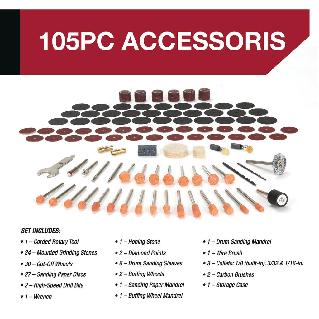 1.5 Amp Corded Rotary Tool with 105 Accessories & Storage Case E71319