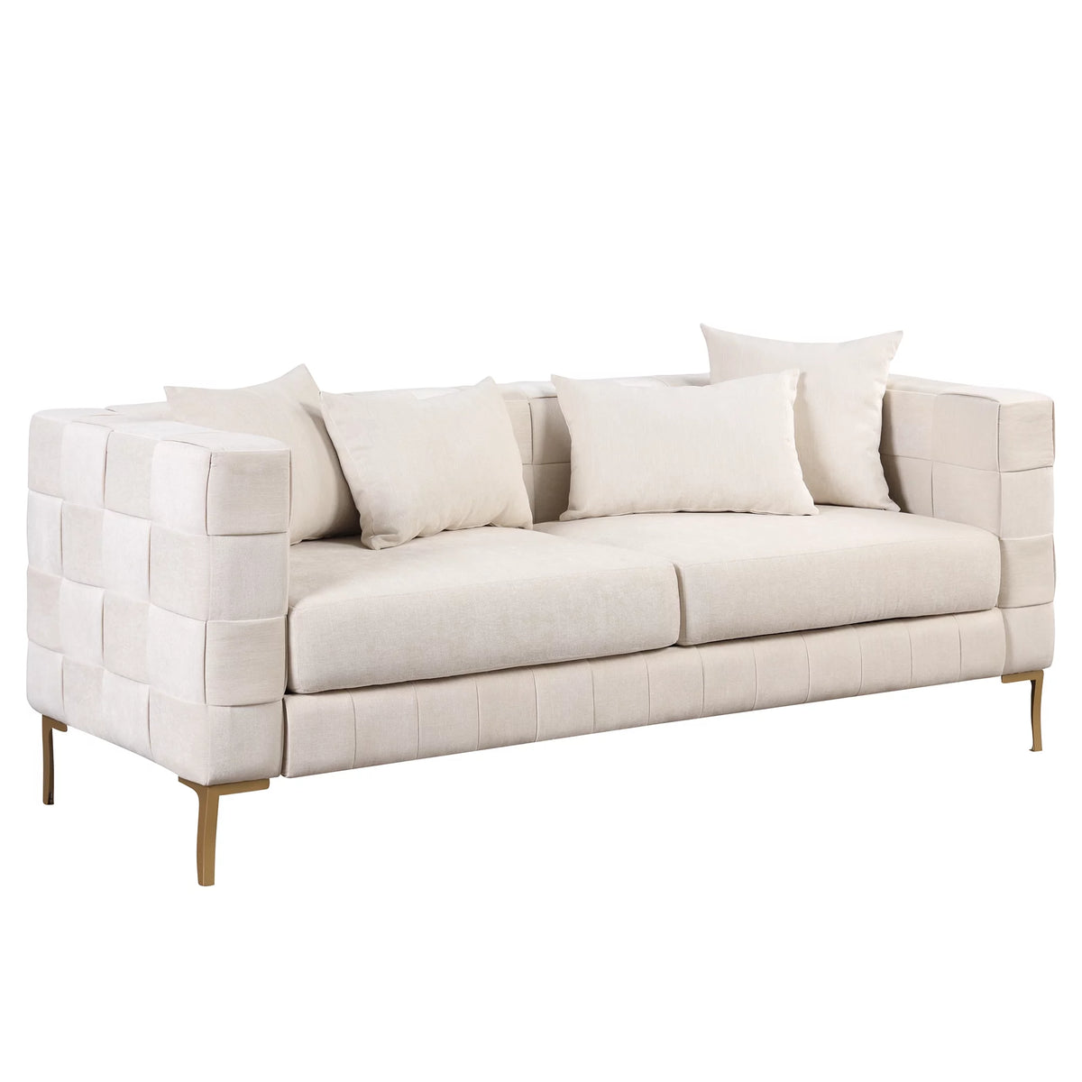 Beige Chenille 3-Seat Sofa with 4 Pillows S68977