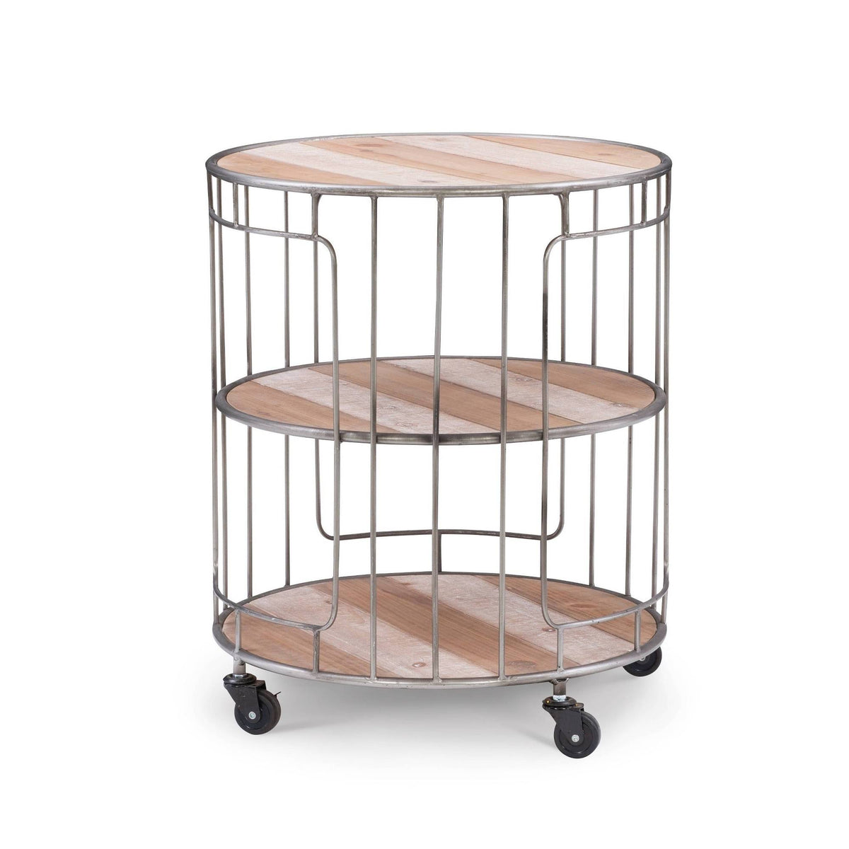 Three Tiered Metal and Wood Rolling Cart Q3694