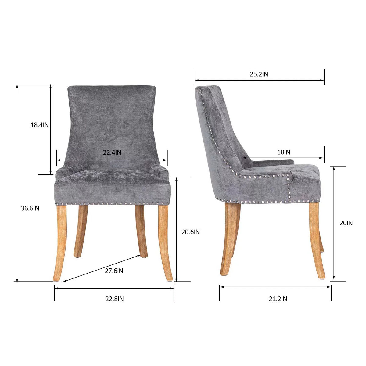 Upholstered Dining Chair Set of 2 with Solid Wood Legs J328056