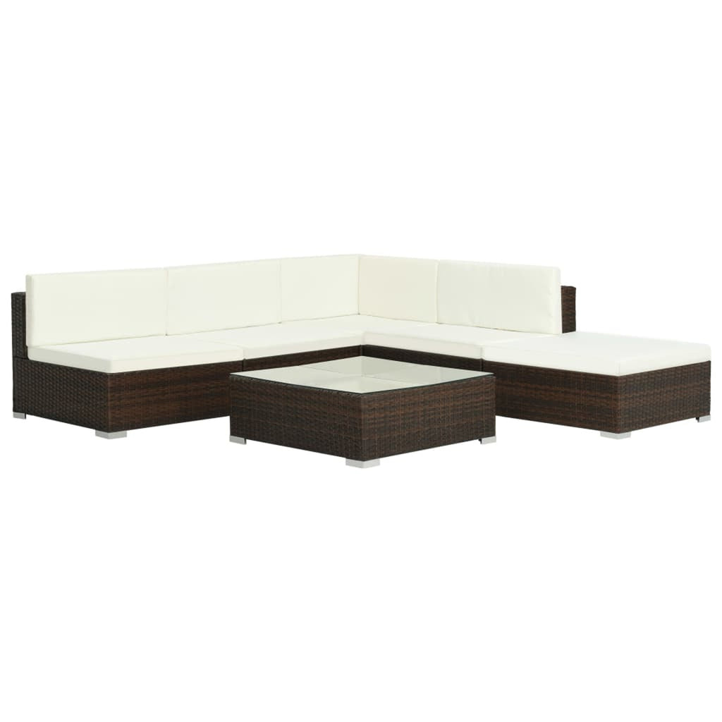 6 Piece Brown Poly Rattan Outdoor Sectional Sofa Set with Coffee Table N56980
