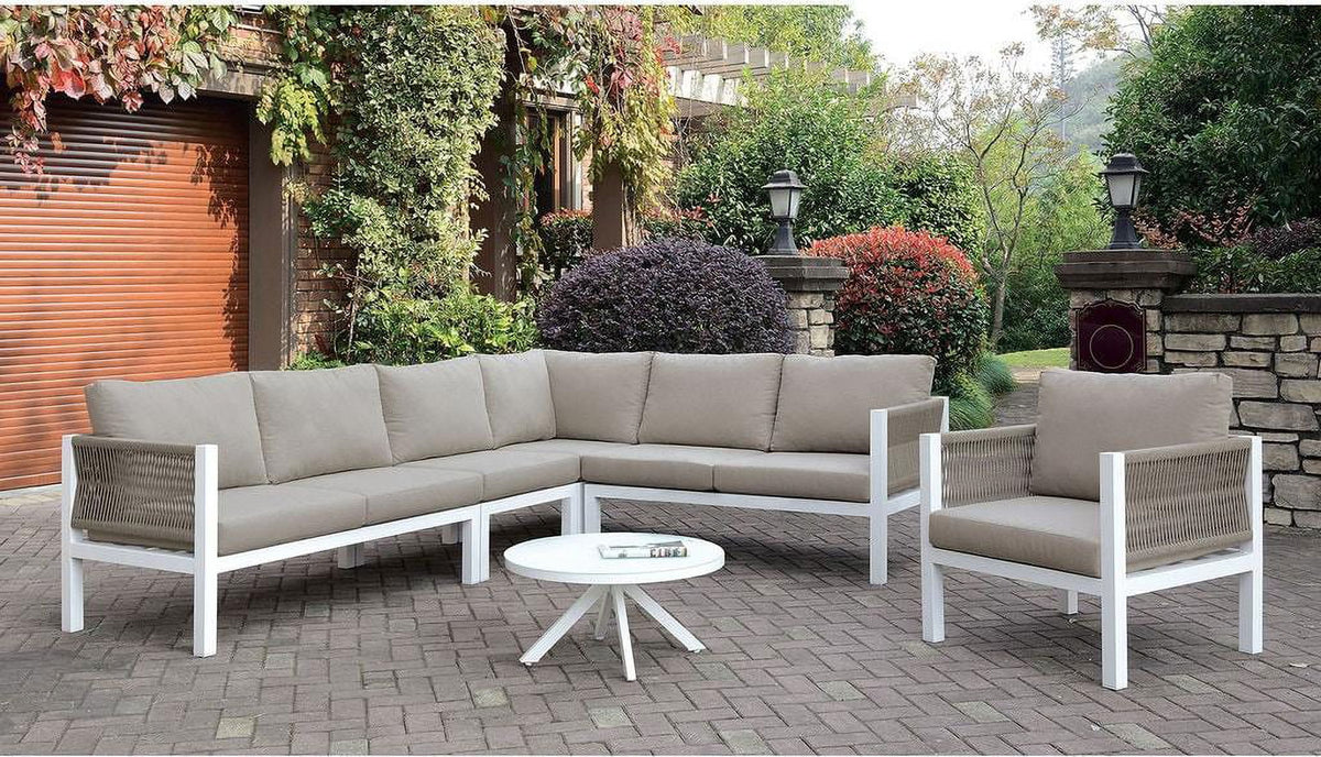 Light Taupe & White Sectional Sofa J83926