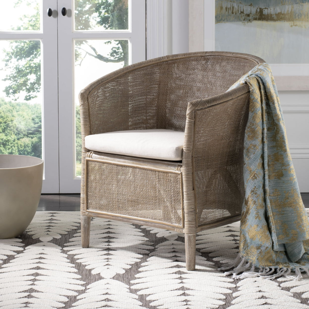 Grey White Wash Rattan Arm Chair S753234
