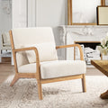 Beige Linen Upholstered Accent Armchair with Solid Wood Frame and Pillow O34885