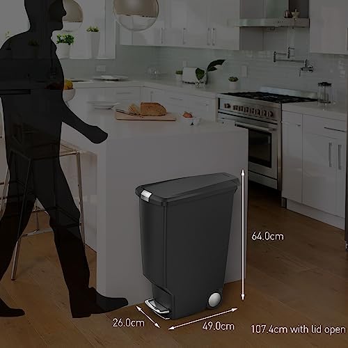 40 Liter Slim Kitchen Step Trash Can with Slide Lock, Grey Plastic N6789