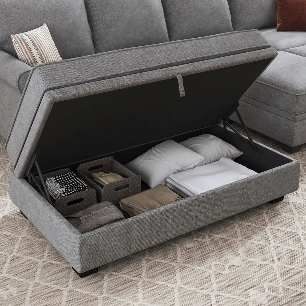 Dark Grey Convertible Sleeper Sectional Sofa with Storage and Chaise G38161
