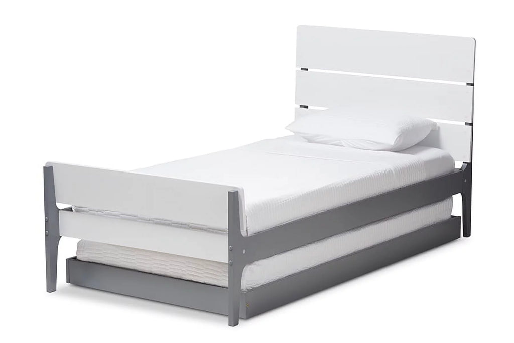 Grey-Finished Wood Twin Platform Bed Y136869