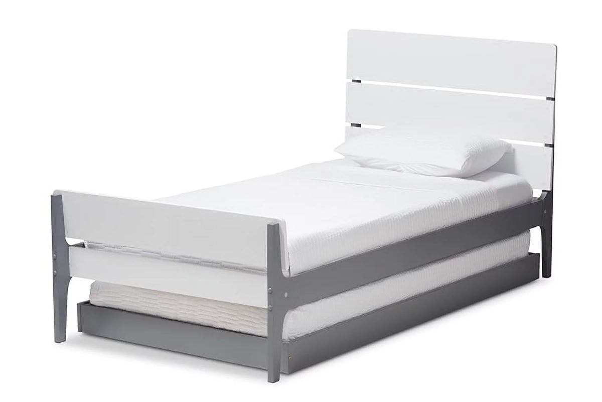 Grey-Finished Wood Twin Platform Bed Y136869