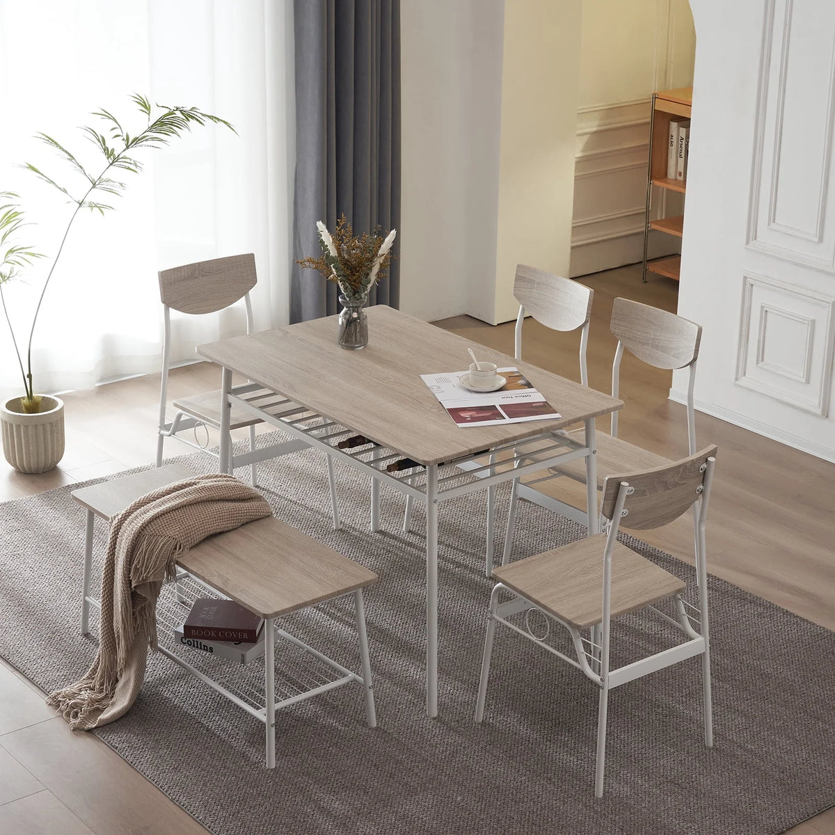 6-Piece Dining Room Set with 4 Chairs and 1 Bench S6169