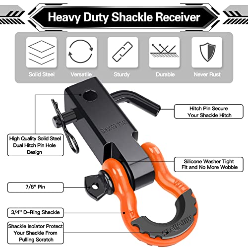 2" Heavy Duty Shackle Hitch Receiver with 5/8" Screw Pin and 3/4" D Ring Shackles B673