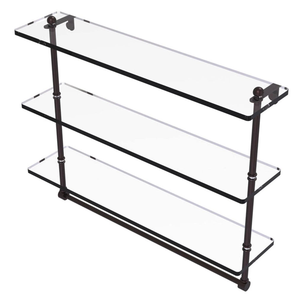 Triple Tiered Glass Shelf with Towel Bar Antique Bronze I5023