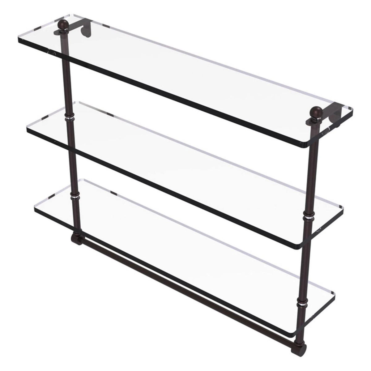 Triple Tiered Glass Shelf with Towel Bar Antique Bronze I5023