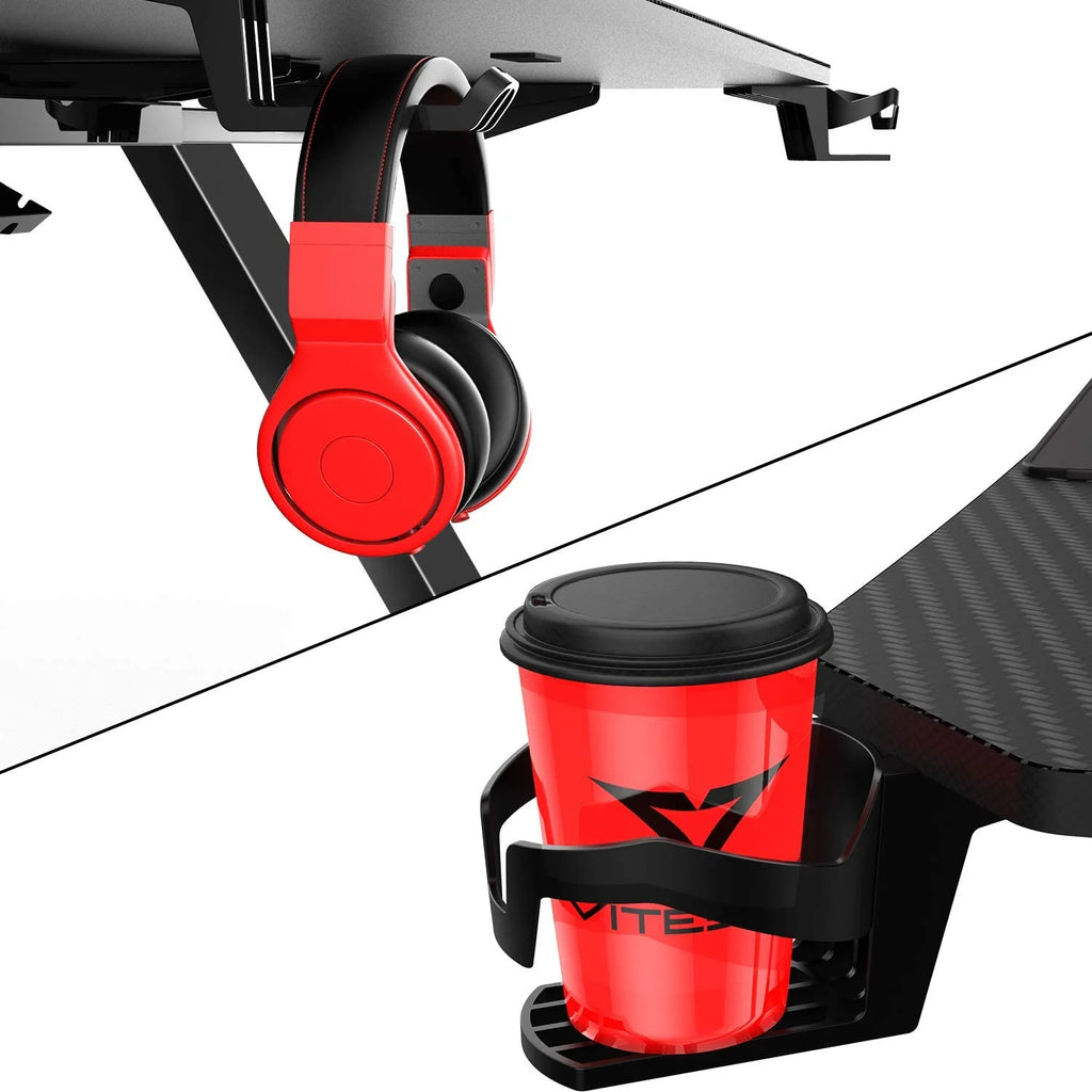 63 Inch Ergonomic Gaming Desk with Mouse Pad and Cup Holder T756216