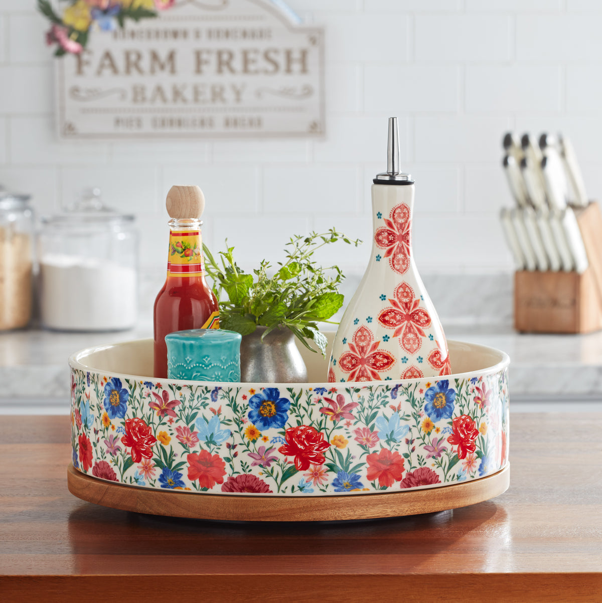 12-inch Ceramic & Wood Lazy Susan L2915