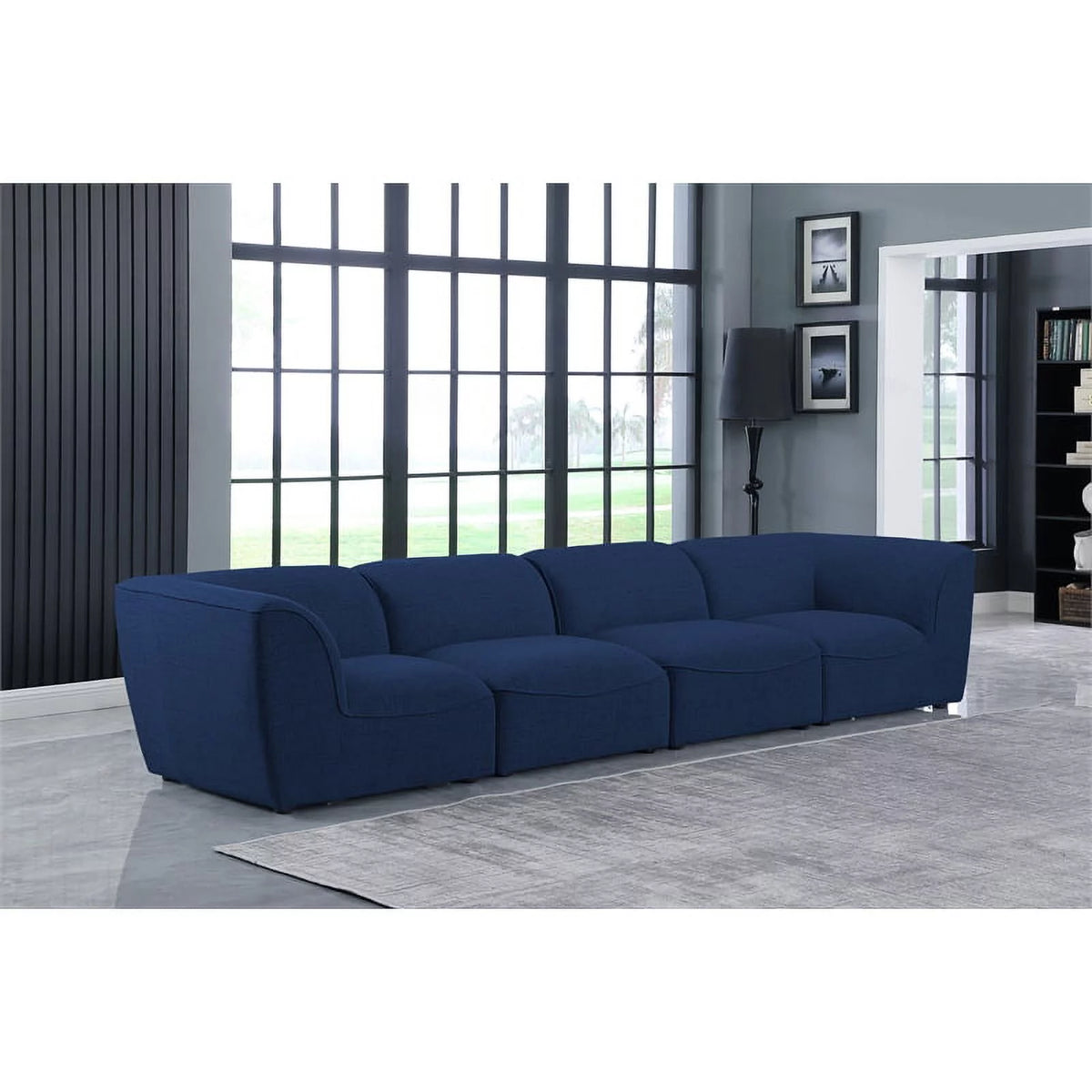 Navy Linen Textured Modular Sofa P120