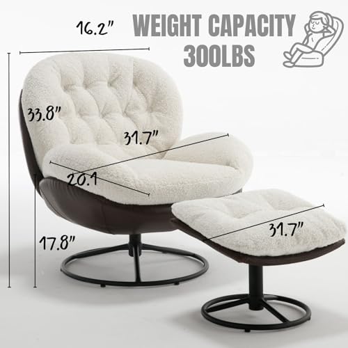 White Swivel Accent Chair with Ottoman X910525