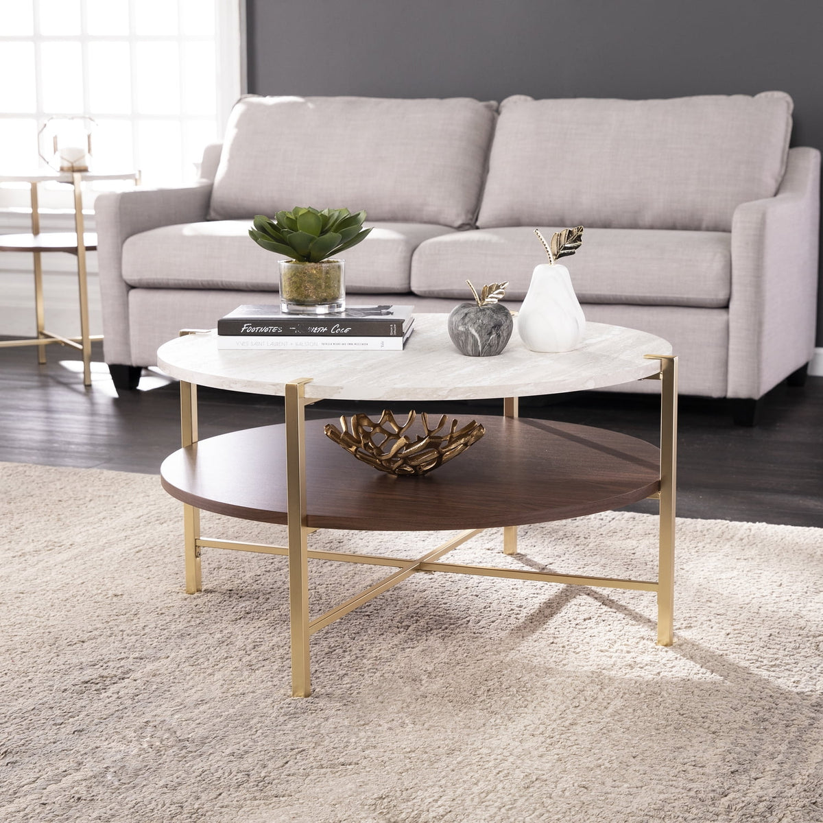 2-Tier Round Faux Marble-Top Cocktail Table O92334