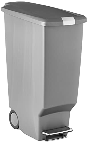 40 Liter Slim Kitchen Step Trash Can with Slide Lock, Grey Plastic N6789