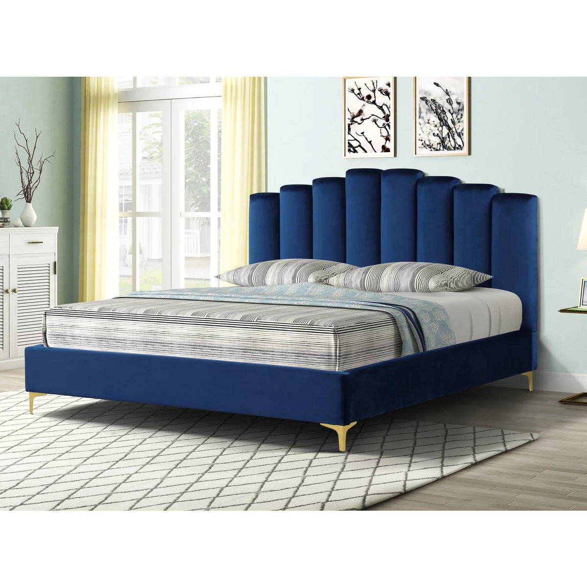 Blue Velvet Cali King Platform Bed O511