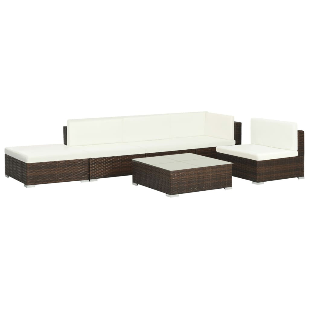 6 Piece Brown Poly Rattan Outdoor Sectional Sofa Set with Coffee Table N56980