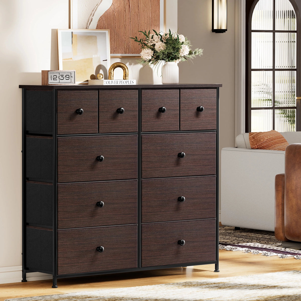 10 Drawer Fabric Dresser with Wood Top Y966994