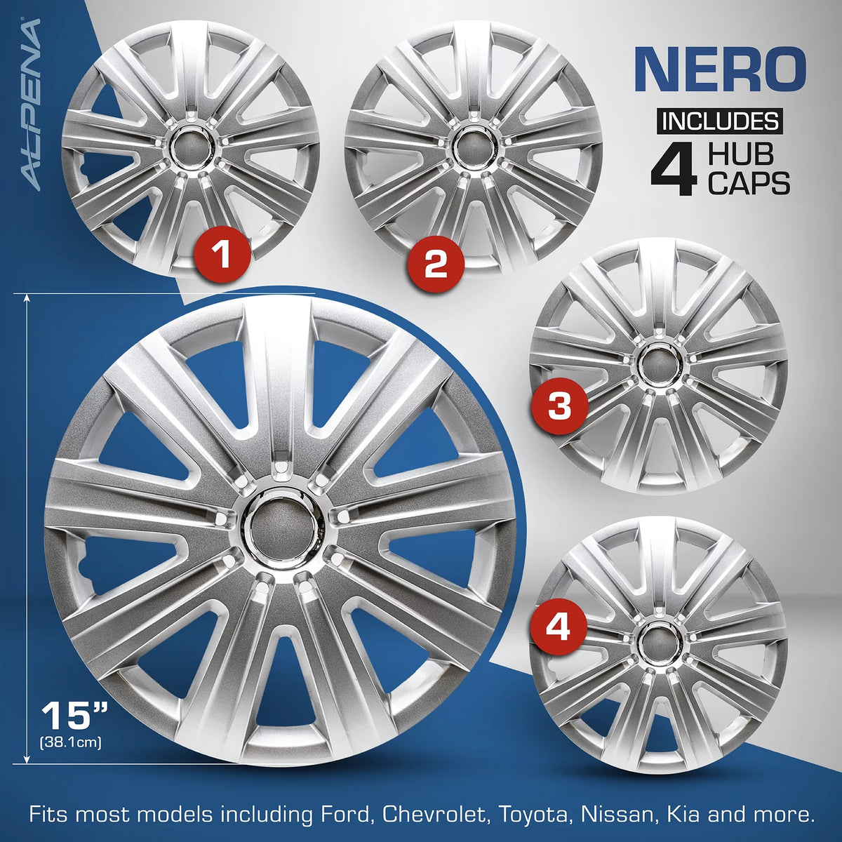 15" Silver Wheel Covers, Set of 4 W58658