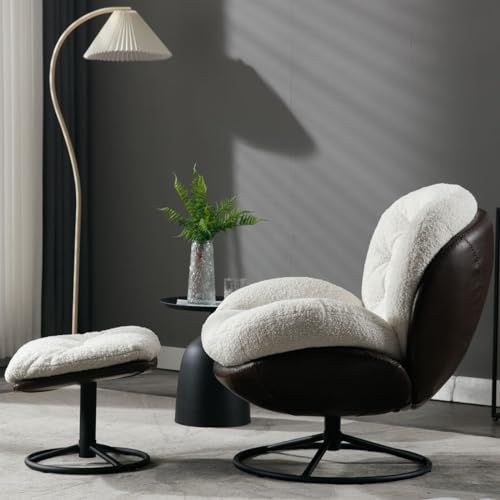 White Swivel Accent Chair with Ottoman X910525