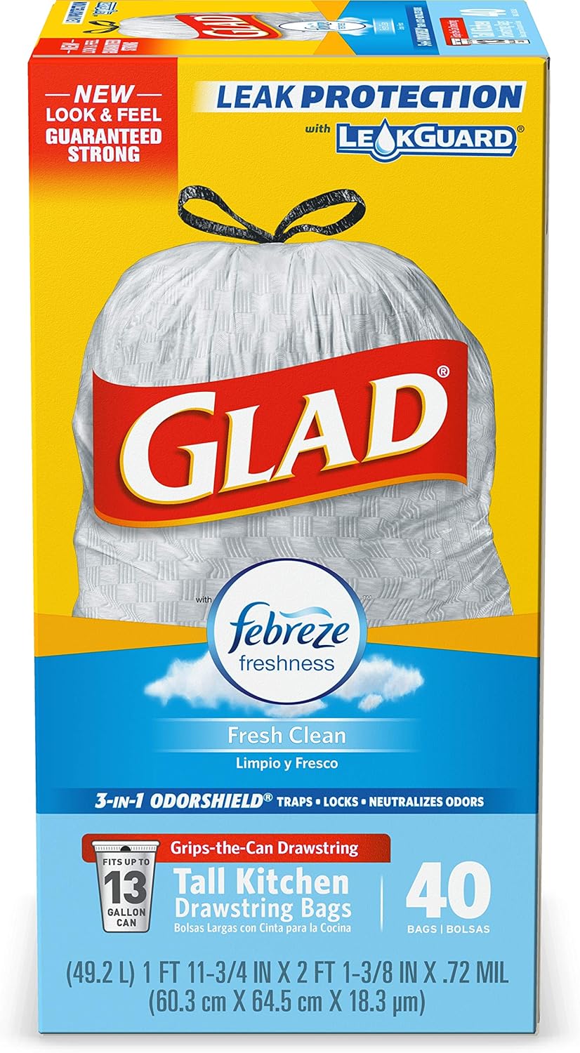 13 Gal Tall Kitchen Drawstring Garbage Bags, 40 Ct G607