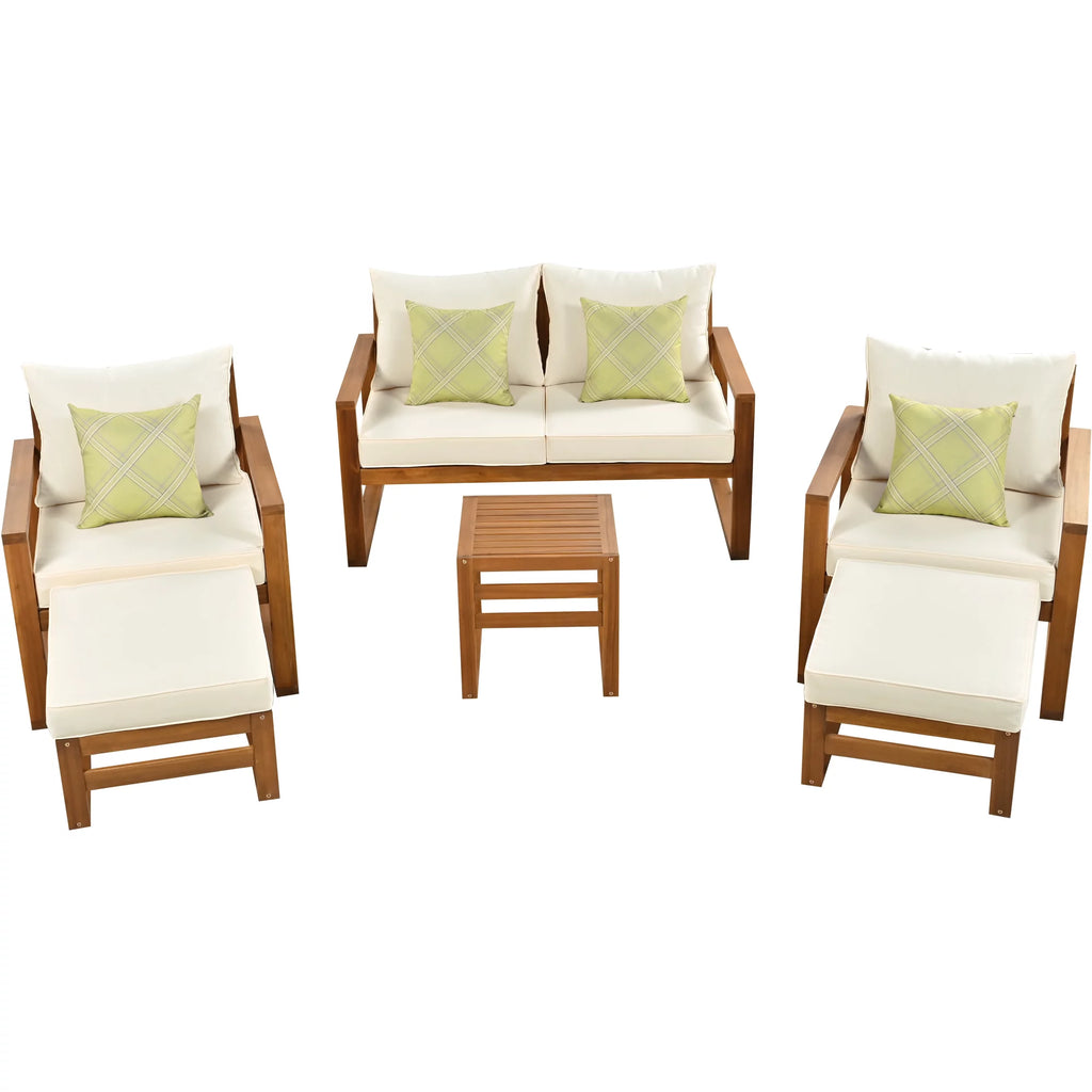 6-Piece Outdoor Patio Conversation Set with Ottomans and Cushions M693105