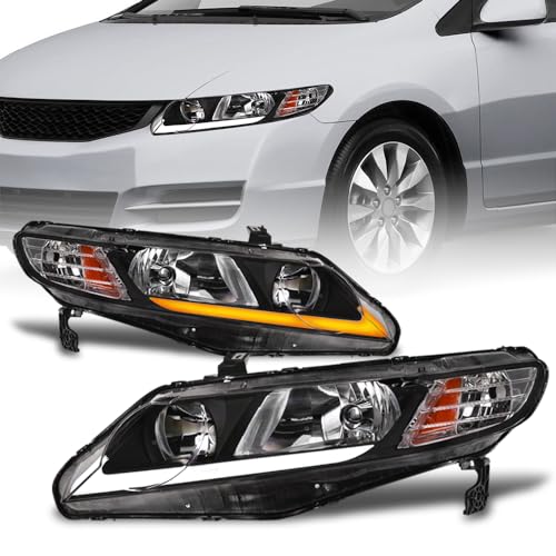 Compatible With 2006-2011 Honda Civic 4 Door Sedan Black LED Headlights P20470