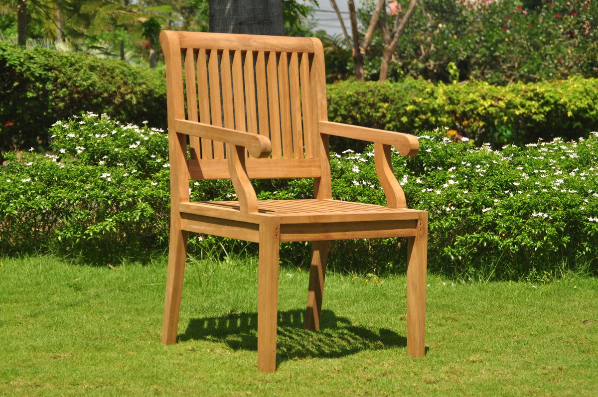 5 Pc Teak Dining Set with Round Table and 4 Arm Chairs I325