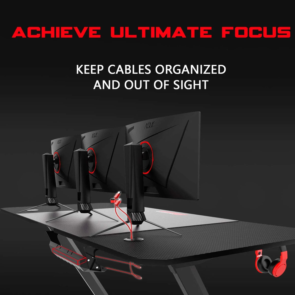63 Inch Ergonomic Gaming Desk with Mouse Pad and Cup Holder T756216