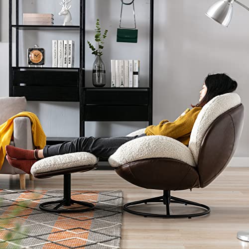 White Swivel Accent Chair with Ottoman X910525