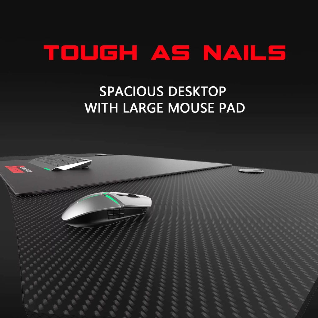 63 Inch Ergonomic Gaming Desk with Mouse Pad and Cup Holder T756216