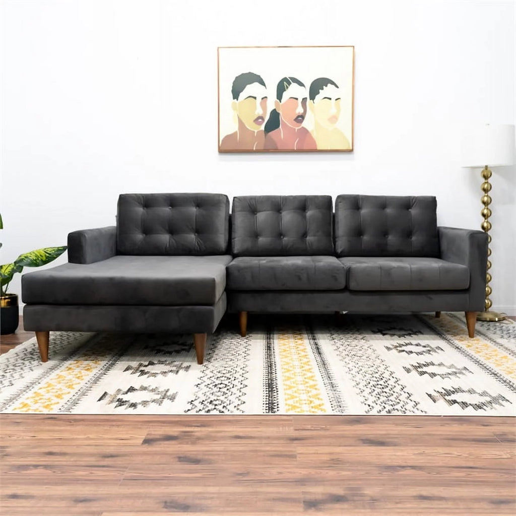 Velvet Sectional Dark Gray Sofa X1901