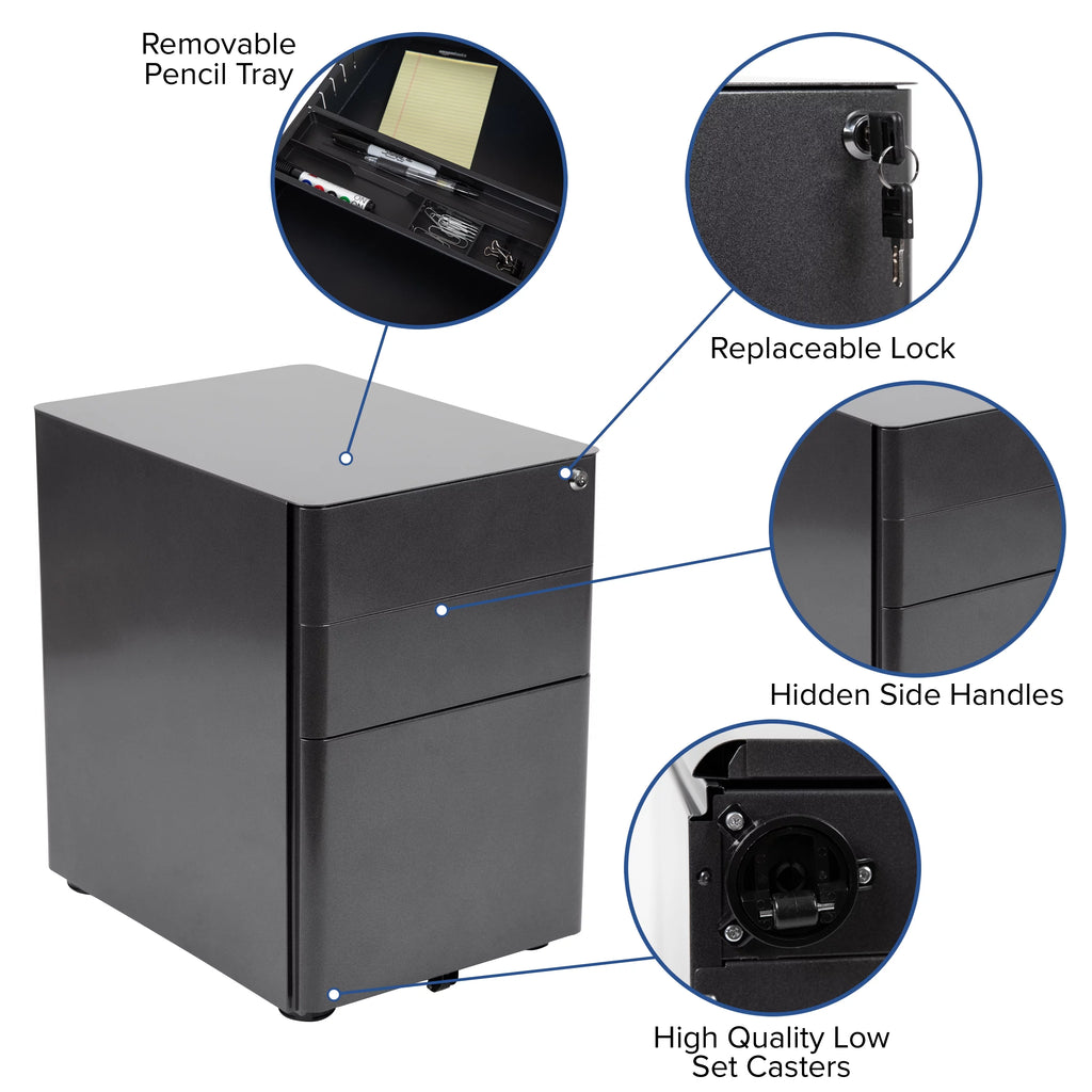 Black 3 Drawer Mobile Filing Cabinet D923