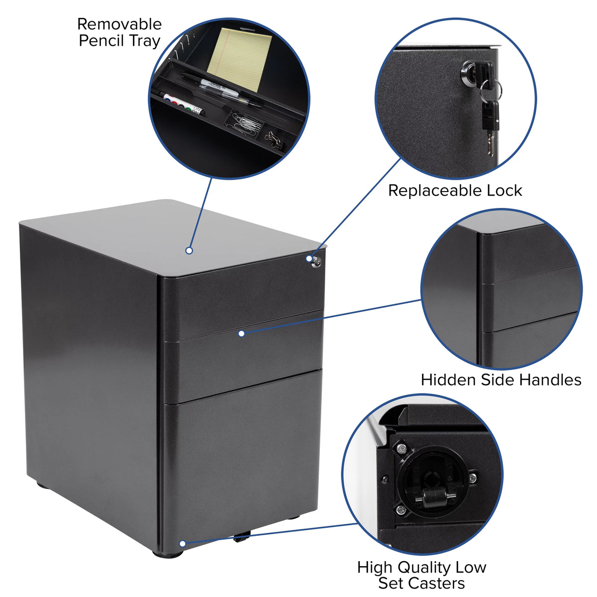 Black 3 Drawer Mobile Filing Cabinet D923