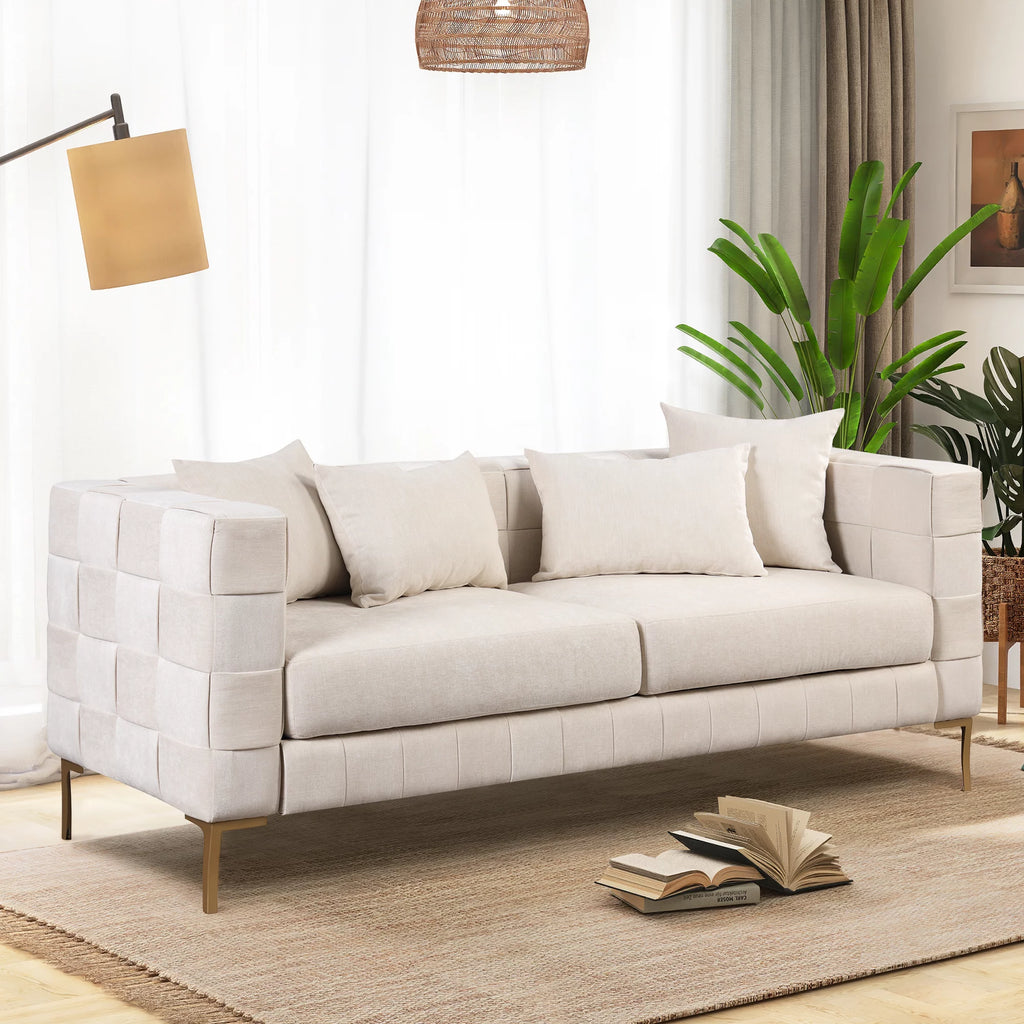 Beige Chenille 3-Seat Sofa with 4 Pillows S68977