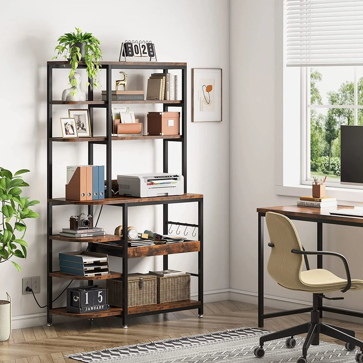 10-Tier Brown Bakers Rack with Power Outlets N1299