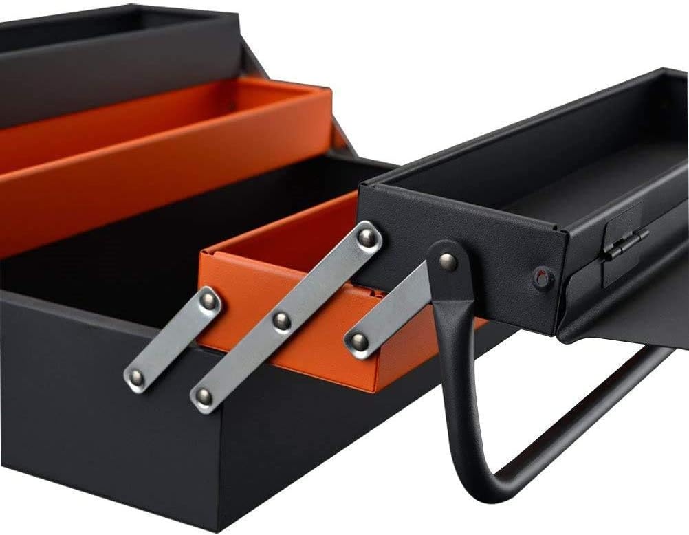 Portable Metal Tool Box with 3 Level Fold Out Organizer Storage Q84827