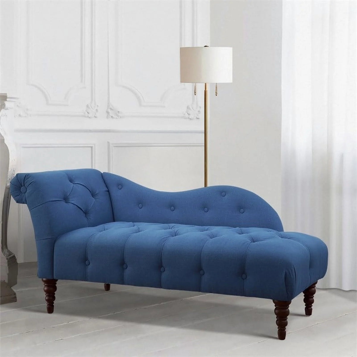 66" Tufted Fabric Chaise Lounge with Wooden Legs L456008