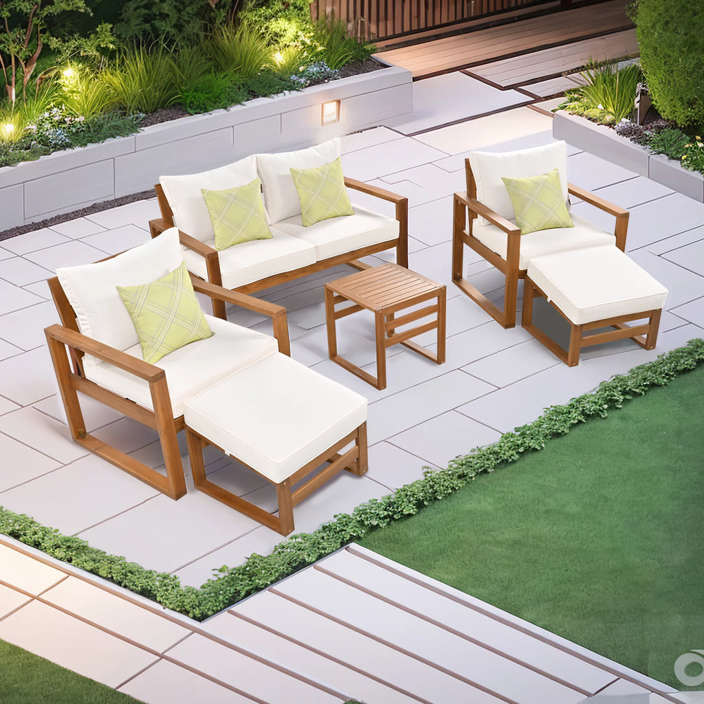 6-Piece Outdoor Patio Conversation Set with Ottomans and Cushions M693105