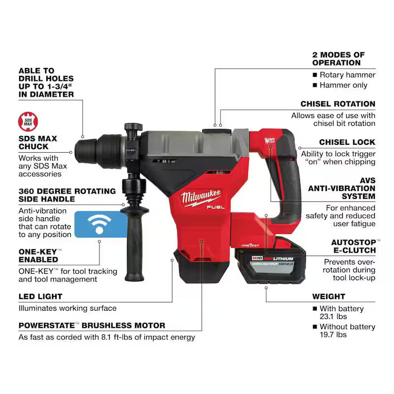 18-Volt Lithium-Ion Brushless Cordless SDS-MAX Rotary Hammer Kit with Three 12.0 Ah Batteries S61516