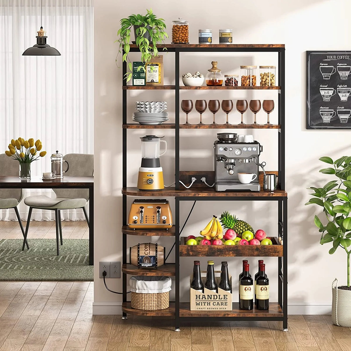 10-Tier Brown Bakers Rack with Power Outlets N1299