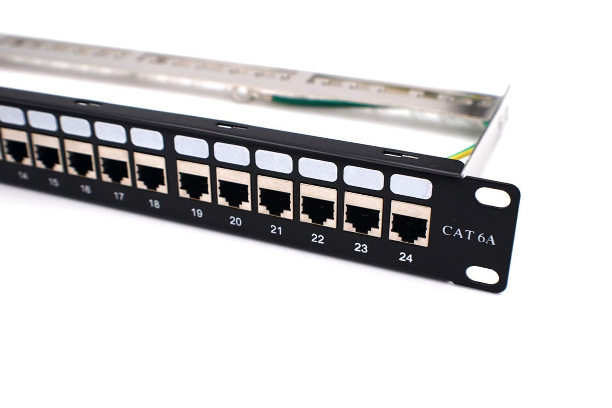 24-Port CAT6A FTP Shielded 1U Patch Panel 19-Inch Loaded w/Tool-Less Keystone Jacks Pack of 2 J4089