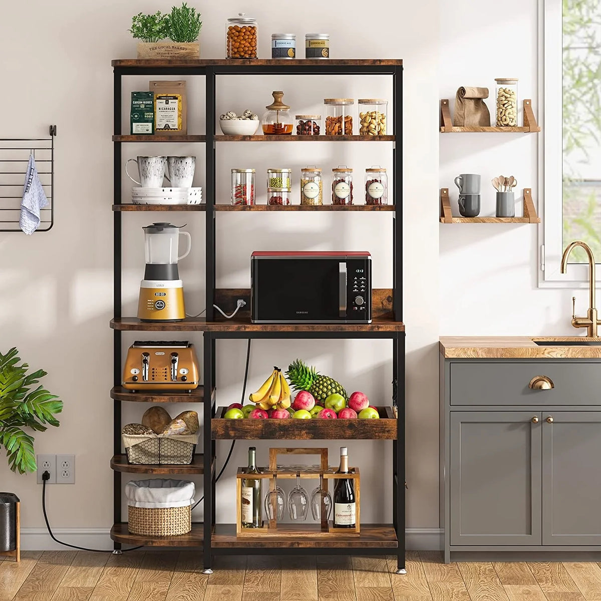10-Tier Brown Bakers Rack with Power Outlets N1299