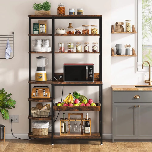 10-Tier Brown Bakers Rack with Power Outlets N1299