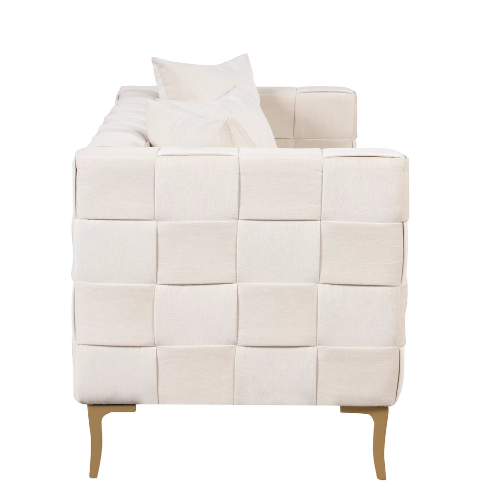 Beige Chenille 3-Seat Sofa with 4 Pillows S68977