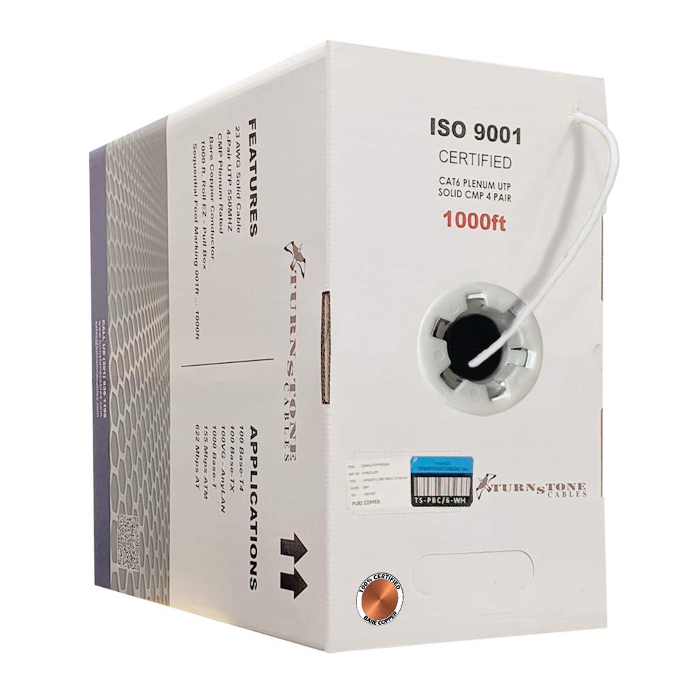 Cat6 Plenum 1000ft 23AWG Bare Copper UTP Bulk Ethernet Cable R20075