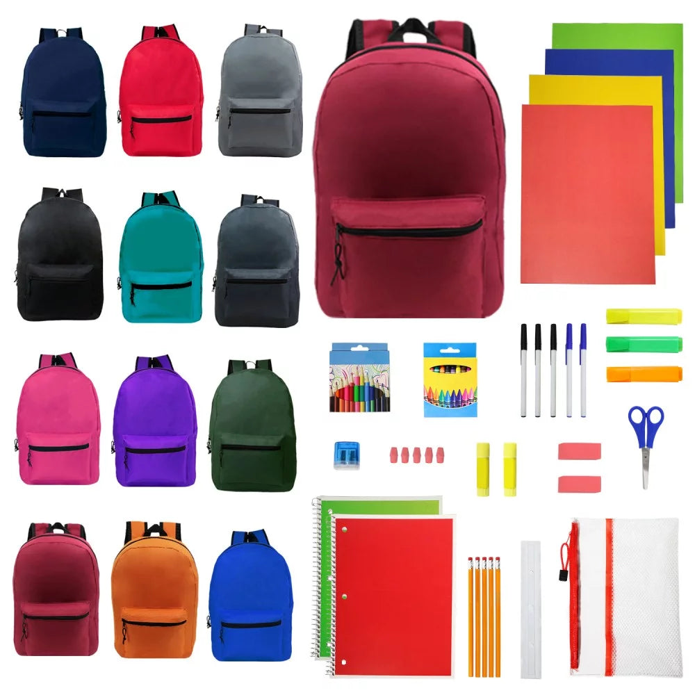 15 Inch 24 Pack Backpacks with 52 Piece School Supply Kits J8243